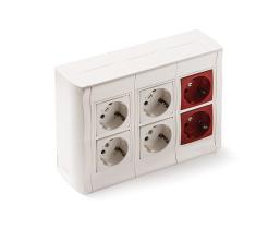 FAMATEL 2805 - BASE SUPERFICIE 4 TOMAS TT BLANCAS + 2 ROJAS 16A 250V