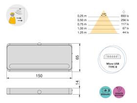 EMUCA 5028625 - APLIQUE RECTANGULAR BATERIA 1W 4000K C/SENSOR 2 METROS 120º