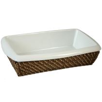 EXCLUSIVAS CAMACHO 08374 - Fuente De Horno Porcelana C/cesta Mimbre 41x26x10 Cm