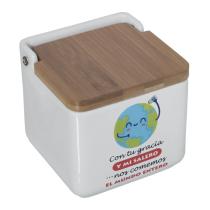 EXCLUSIVAS CAMACHO 01127 - Salero Cerámica -con Tu Gracia...- C/tapa Madera 12x12x12cm