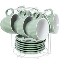 EXCLUSIVAS CAMACHO 08649 - SET 6 TAZAS TE C/PLATO CERAMICA VERDE