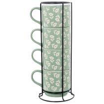 EXCLUSIVAS CAMACHO 08657 - SET 4 MUGS CERAMICA VERDES FLORES C/SOP